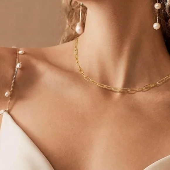 Chic 14K Gold Plated 2 Side Layered Chain Necklace with Medallion Letter R New
